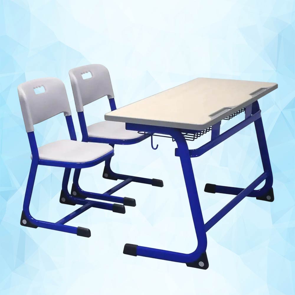 Students Two Seater School Desk and Chair Gray Blue Iron Furniture Manufacturers in Delhi