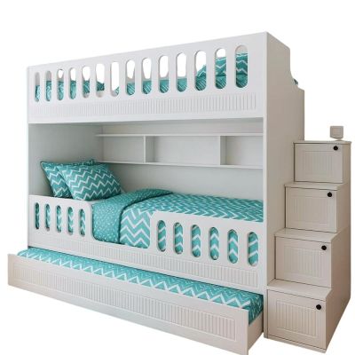 Daycare Style Triple Sleeper Bunk Bed with Staircase and Bookshelf Manufacturers, Suppliers in Asansol