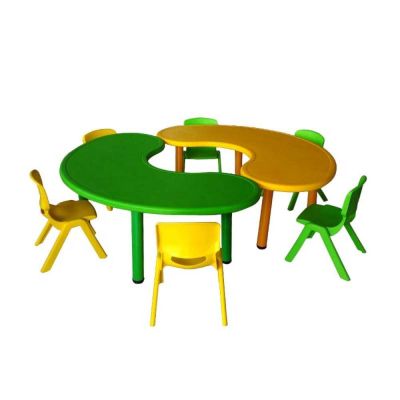 Kindergarten Furniture Green and Yellow Plastic Activity Table Chair Set for Six Kids Manufacturers, Suppliers in Hyderabad