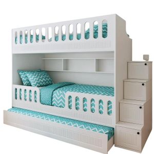 Daycare Style Triple Sleeper Bunk Bed with Staircase and Bookshelf Manufacturers in Delhi