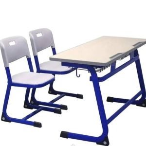 Modern Two Seater Desk and Chair Set with Royal Blue Frame Manufacturers in Delhi