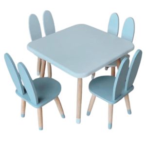 Play School Wooden Kids Table and Chair Set Bunny Backrest Chairs Manufacturers in Delhi