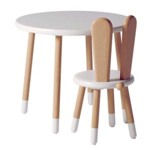 Rabbit Ear Kids Table and Chair Set in White and Wood Manufacturers in Delhi