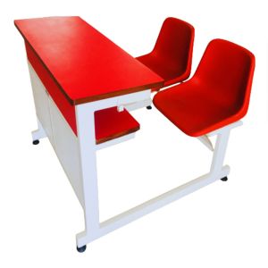 Red Classroom Desk with Two Chairs Engineered Wood Top Manufacturers in Delhi