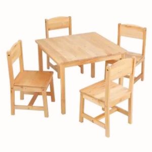 Solid Wood Kids Table Set with Square Table and Four Chairs Natural Finish Manufacturers in Delhi