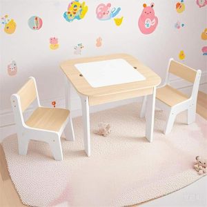 White Natural Finish Kids Wooden Table Chair Set for Play School Manufacturers in Delhi