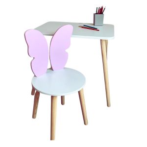 Wooden Kids Study Table and Chair Set with Butterfly Backrest Manufacturers in Delhi